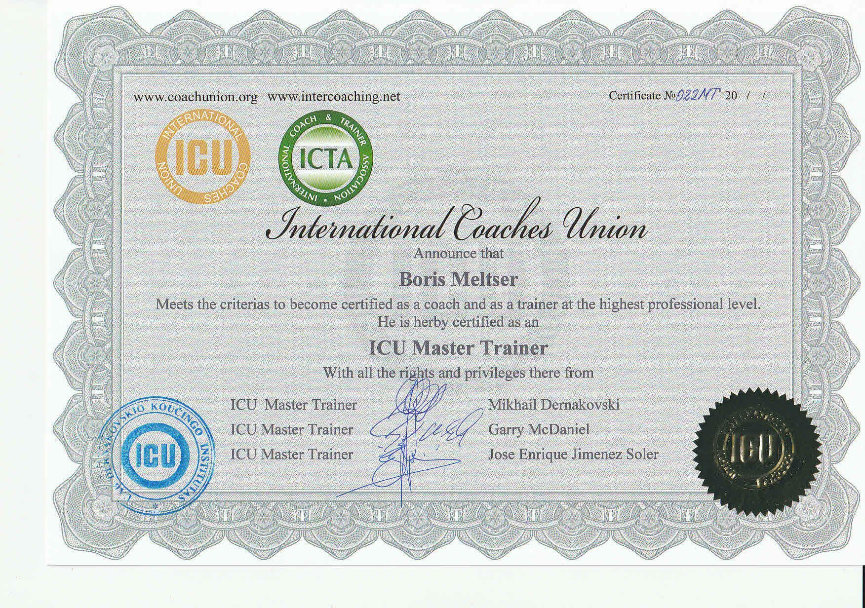Master Trainer of ICU
